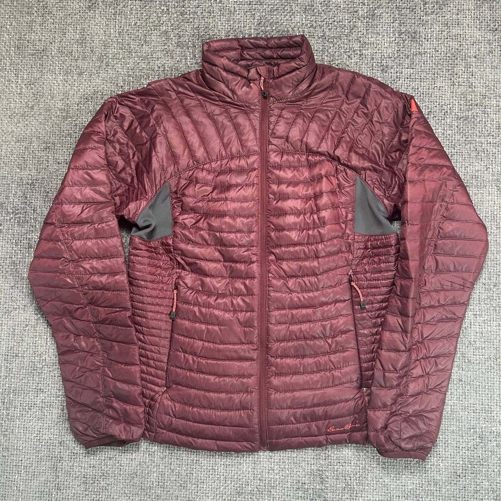 Eddie Bauer First Ascent Puffer Jacket Womens M Burgundy Down Insulated Full Zip